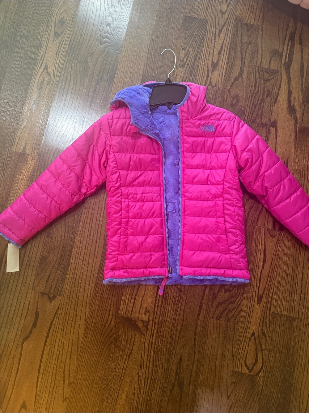The North Face Kids' Hot Pink Puffer Jacket with Purple Lining